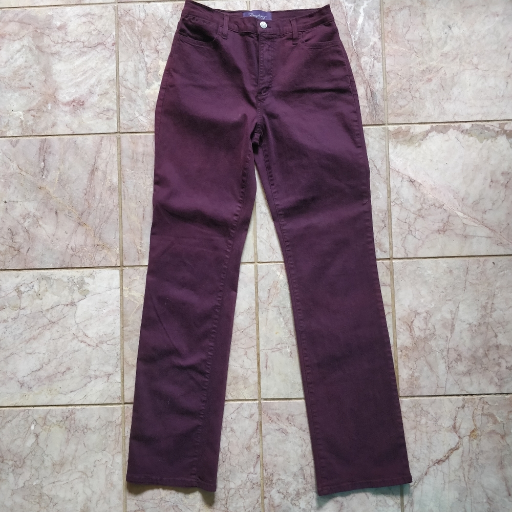 NYDJ Maroon Straight Leg Jeans Wine Purple Denim 6 B4
